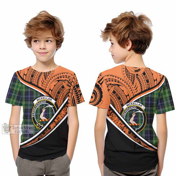 McKellar Crest Tartan Kid T-Shirt with Polynesian Vibes Style - Orange Version