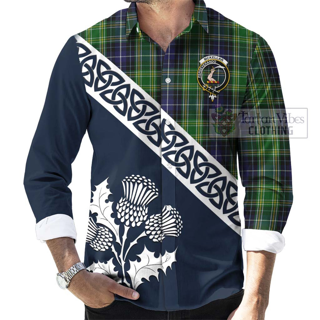 McKellar Tartan Long Sleeve Button Shirt Featuring Thistle and Scotland Map Men's Shirt - Tartan Vibes Clothing