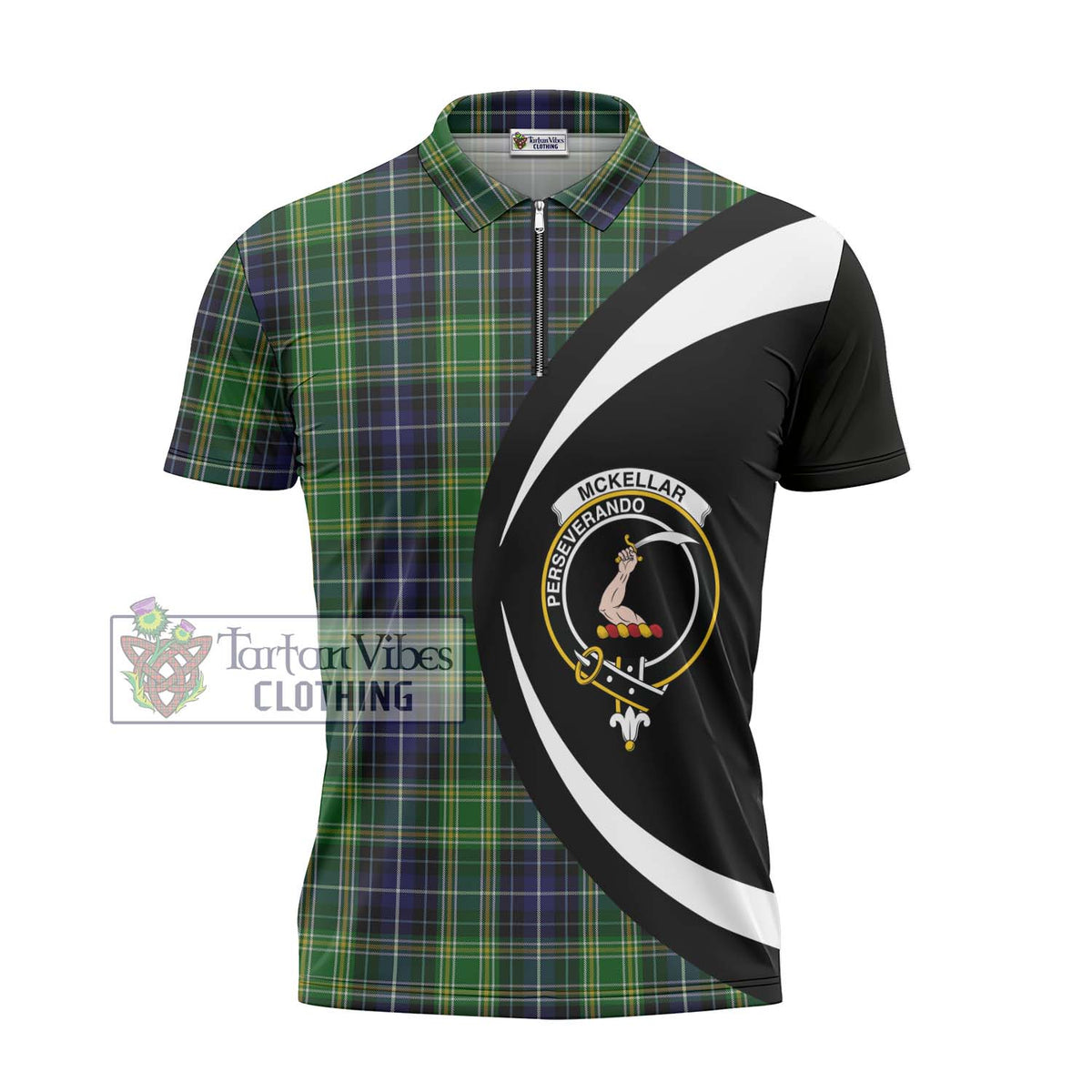 McKellar Tartan Zipper Polo Shirt with Family Crest Circle Style - Tartan Vibes Clothing