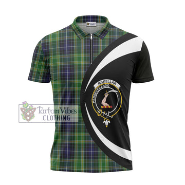 McKellar Tartan Zipper Polo Shirt with Family Crest Circle Style - Tartan Vibes Clothing