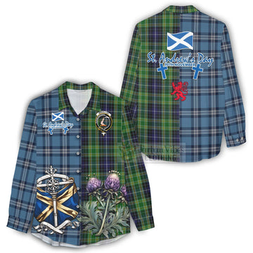 McKellar Tartan Women's Casual Shirt Happy St. Andrew's Day Half Tartan Style - Tartan Vibes Clothing