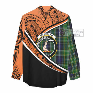 McKellar Crest Tartan Women's Casual Shirt with Polynesian Vibes Style - Orange Version