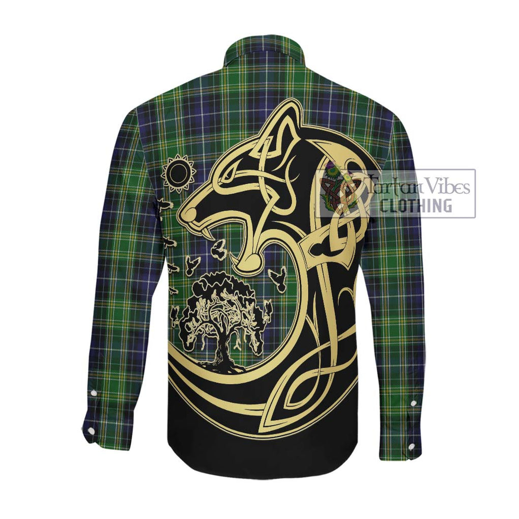 McKellar Tartan Long Sleeve Button Shirt with Family Crest Celtic Wolf Style Men's Shirt - Tartan Vibes Clothing