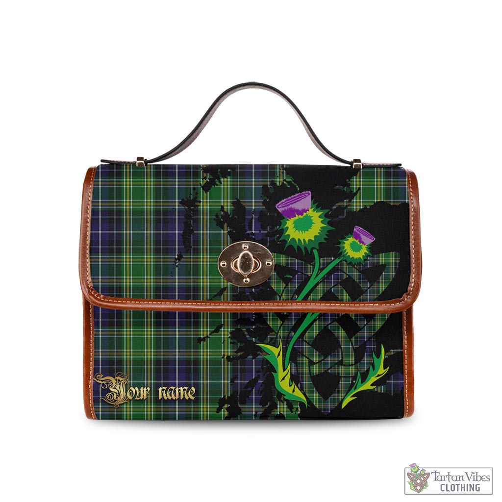 McKellar Tartan Waterproof Canvas Bag with Scotland Map and Thistle Celtic Accents Brown Leather Strap One Size 10.5*20*27cm - Tartan Vibes Clothing