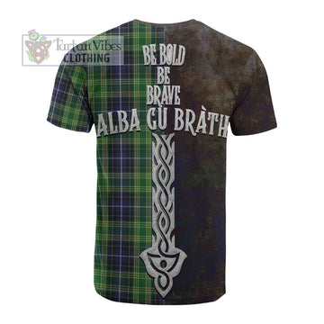 McKellar Tartan Family Crest Cotton T-shirt Alba Gu Brath Be Brave Lion Ancient Style - Tartan Vibes Clothing