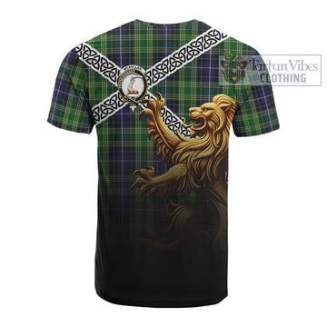 McKellar Crest Tartan Cotton T-shirt with Golden Lion Emblem Celtic Style - Tartan Vibes Clothing