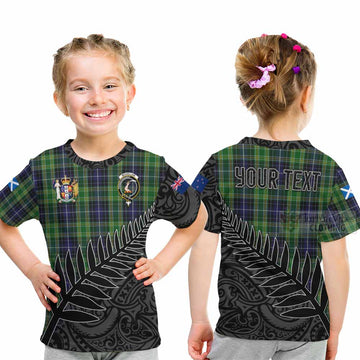McKellar Crest Tartan Kid T-Shirt with New Zealand Silver Fern Half Style - Tartan Vibes Clothing
