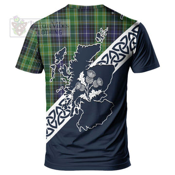 McKellar Tartan T-Shirt Featuring Thistle and Scotland Map - Tartanvibesclothing Store