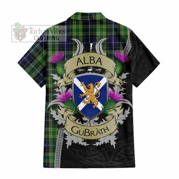 McKellar Tartan Family Crest Short Sleeve Button Shirt Lion Rampant Royal Thistle Shield Celtic Inspired