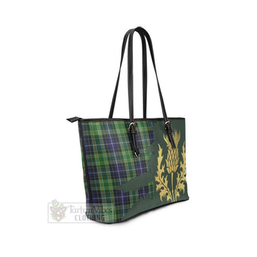 McKellar Tartan Leather Tote Bag Gold Thistle Style - Tartan Vibes Clothing