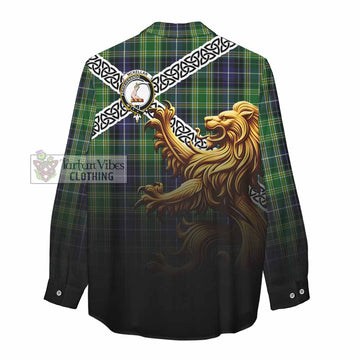 McKellar Crest Tartan Women's Casual Shirt with Golden Lion Emblem Celtic Style - Tartan Vibes Clothing