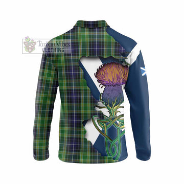 McKellar Tartan Family Crest Long Sleeve Polo Shirt Scottish Thistle Celtic Inspired - Tartan Vibes Clothing
