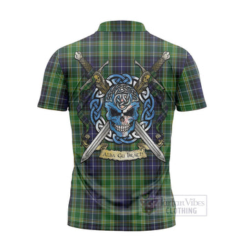 McKellar Tartan Zipper Polo Shirt with Family Crest Celtic Skull Style - Tartan Vibes Clothing