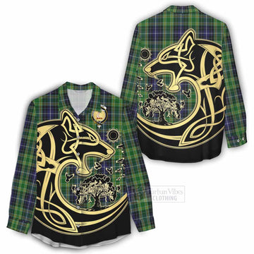 McKellar Tartan Women's Casual Shirt with Family Crest Celtic Wolf Style - Tartan Vibes Clothing