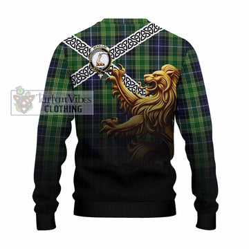 McKellar Crest Tartan Knitted Sweater with Golden Lion Emblem Celtic Style - Tartan Vibes Clothing