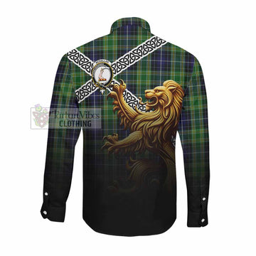 McKellar Crest Tartan Long Sleeve Button Shirt with Golden Lion Emblem Celtic Style Men's Shirt - Tartan Vibes Clothing