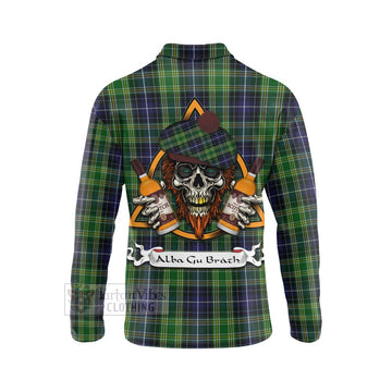 McKellar Tartan Long Sleeve Polo Shirt with Family Crest and Bearded Skull Holding Bottles of Whiskey - Tartan Vibes Clothing