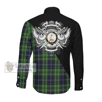 McKellar Tartan Long Sleeve Button Shirt with Family Crest and Military Logo Style Men's Shirt - Tartan Vibes Clothing