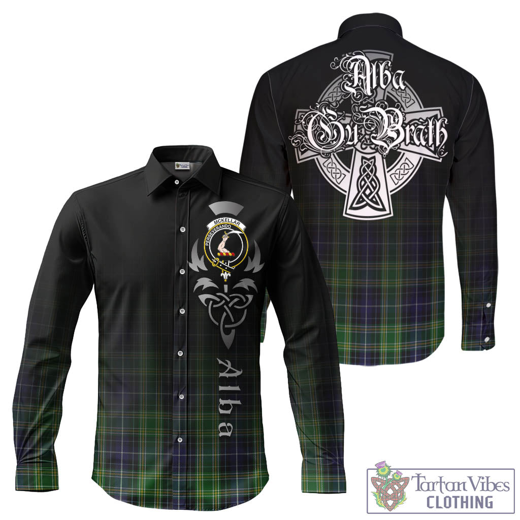 Tartan Vibes Clothing McKellar Tartan Long Sleeve Button Up Featuring Alba Gu Brath Family Crest Celtic Inspired