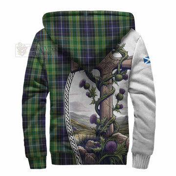 McKellar Tartan Sherpa Hoodie with Family Crest and St. Andrew's Cross Accented by Thistle Vines - Tartan Vibes Clothing