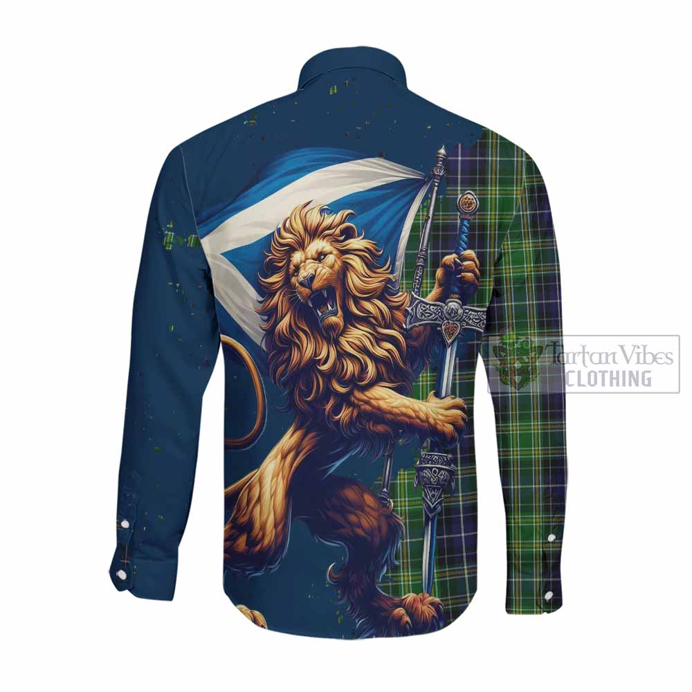 McKellar Tartan Family Crest Long Sleeve Button Shirt with Scottish Majestic Lion Men's Shirt - Tartan Vibes Clothing
