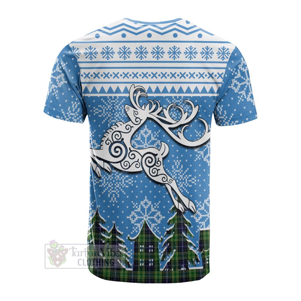 McKellar Clan Christmas Cotton T-shirt Celtic Reindeer Style - Tartan Vibes Clothing
