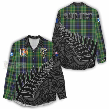 McKellar Crest Tartan Women's Casual Shirt with New Zealand Silver Fern Half Style - Tartan Vibes Clothing