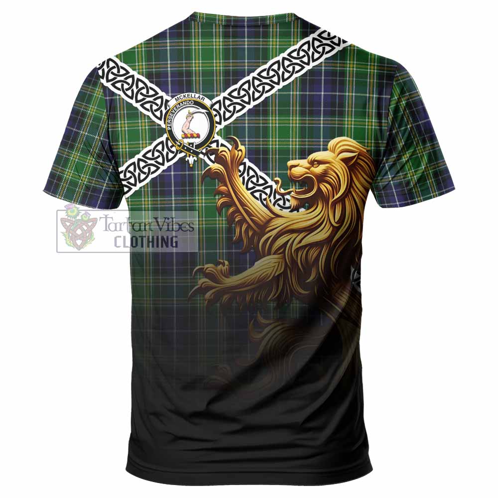 McKellar Crest Tartan T-Shirt with Golden Lion Emblem Celtic Style - Tartan Vibes Clothing