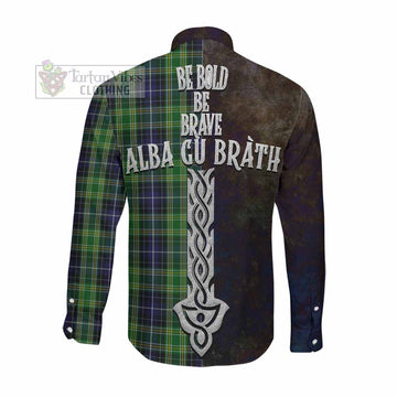 McKellar Tartan Family Crest Long Sleeve Button Shirt Alba Gu Brath Be Brave Lion Ancient Style