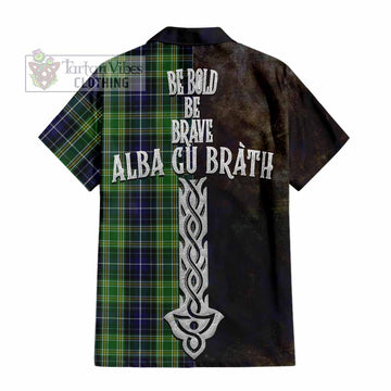 McKellar Tartan Family Crest Short Sleeve Button Shirt Alba Gu Brath Be Brave Lion Ancient Style