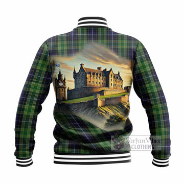 McKellar Tartan Family Crest Baseball Jacket with Scottish Ancient Castle Style - Tartan Vibes Clothing