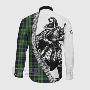 McKellar Tartan Clan Crest Long Sleeve Button Shirt with Highlander Warrior Celtic Style Men's Shirt - Tartan Vibes Clothing