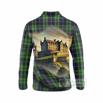 McKellar Tartan Family Crest Long Sleeve Polo Shirt with Scottish Ancient Castle Style - Tartan Vibes Clothing
