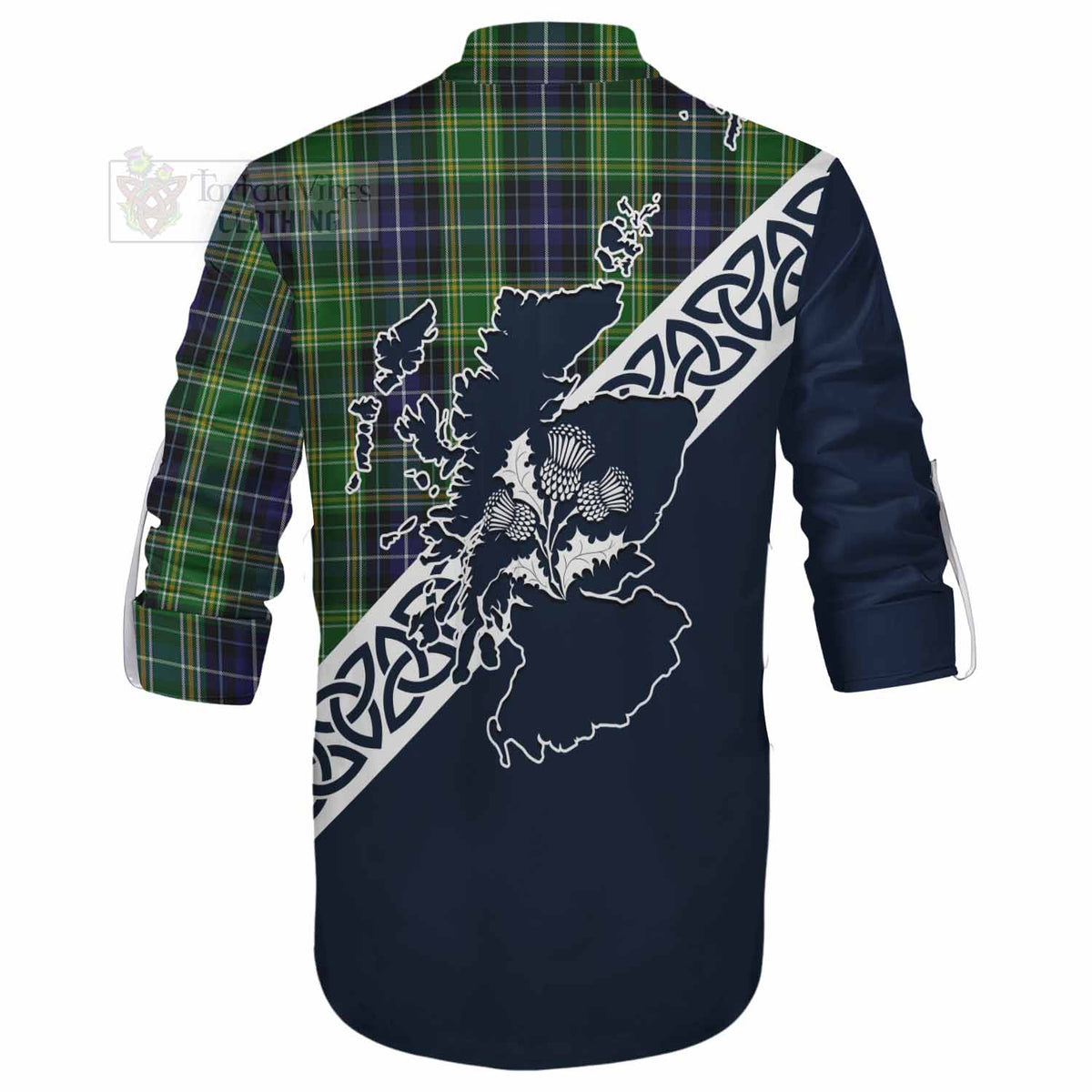 McKellar Tartan Ghillie Kilt Shirt Featuring Thistle and Scotland Map - Tartan Vibes Clothing
