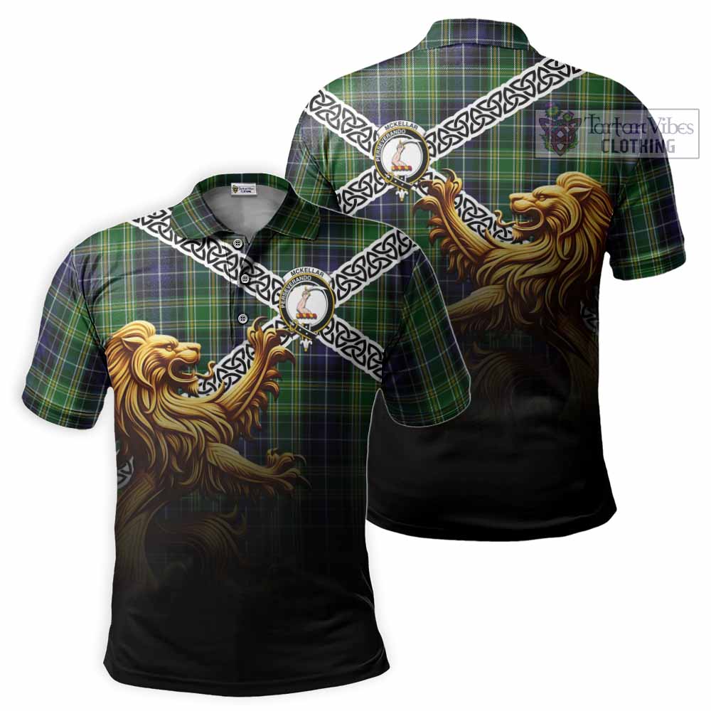 McKellar Crest Tartan Polo Shirt with Golden Lion Emblem Celtic Style - Tartan Vibes Clothing