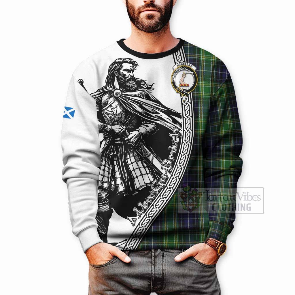 McKellar Tartan Clan Crest Sweatshirt with Highlander Warrior Celtic Style - Tartan Vibes Clothing