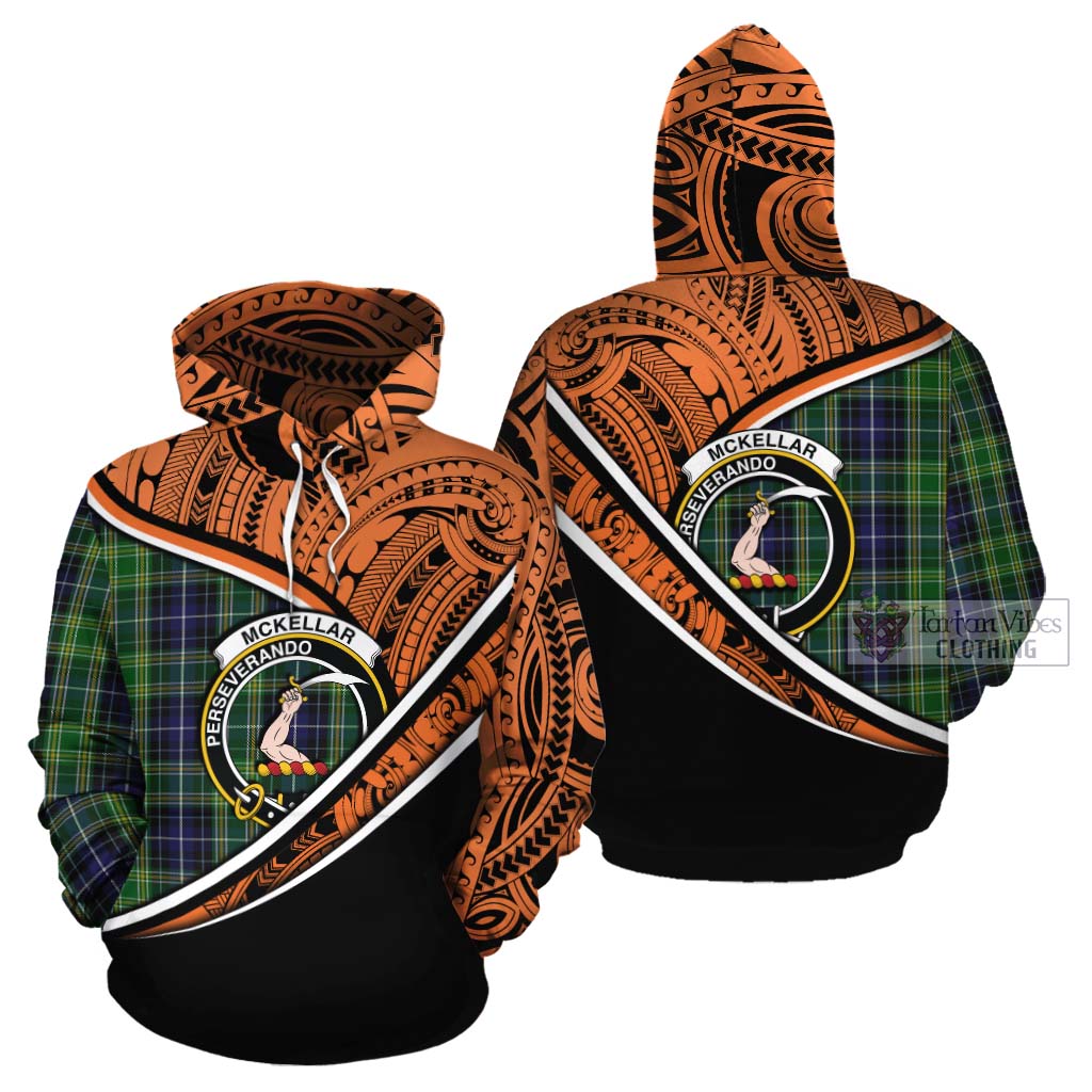 Tartan Vibes Clothing McKellar Crest Tartan Cotton Hoodie with Maori Tattoo Style - Orange Version