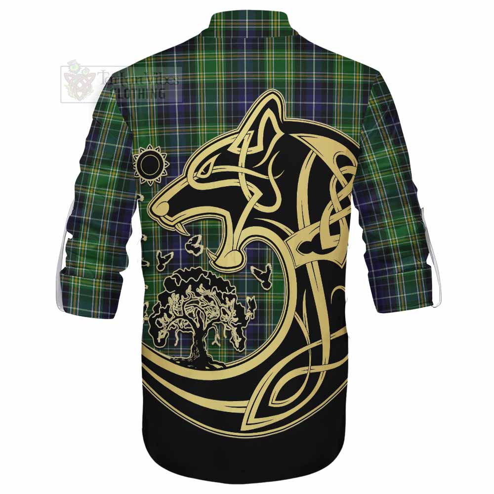 McKellar Tartan Ghillie Kilt Shirt with Family Crest Celtic Wolf Style - Tartan Vibes Clothing