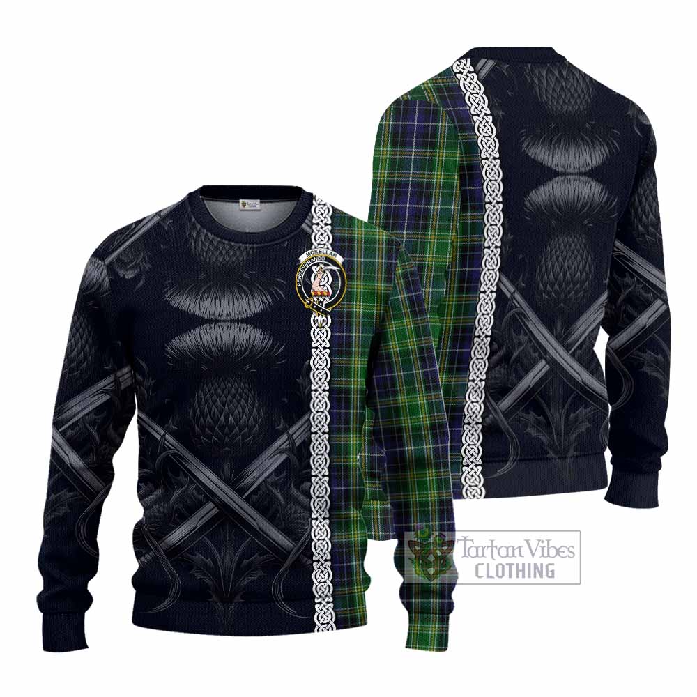 McKellar Tartan Knitted Sweater with Family Crest Cross Sword Thistle Celtic Vibes - Tartan Vibes Clothing