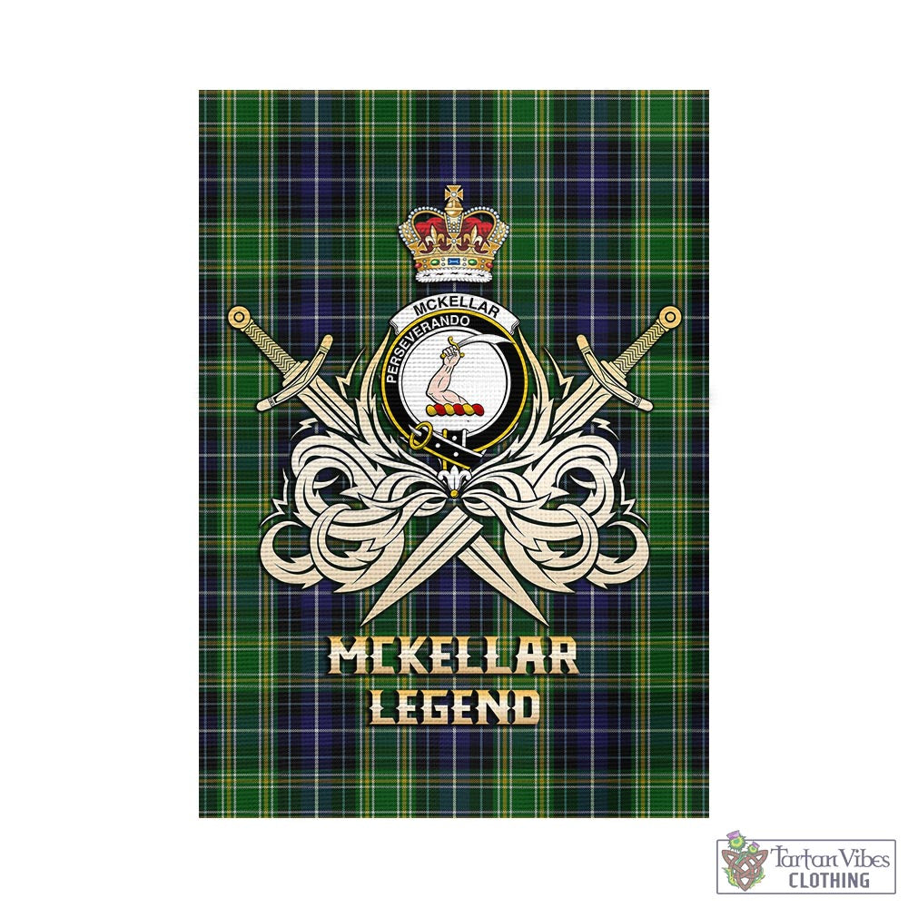 McKellar Tartan Garden Flag with Clan Crest and the Golden Sword of Courageous Legacy - Tartan Vibes Clothing