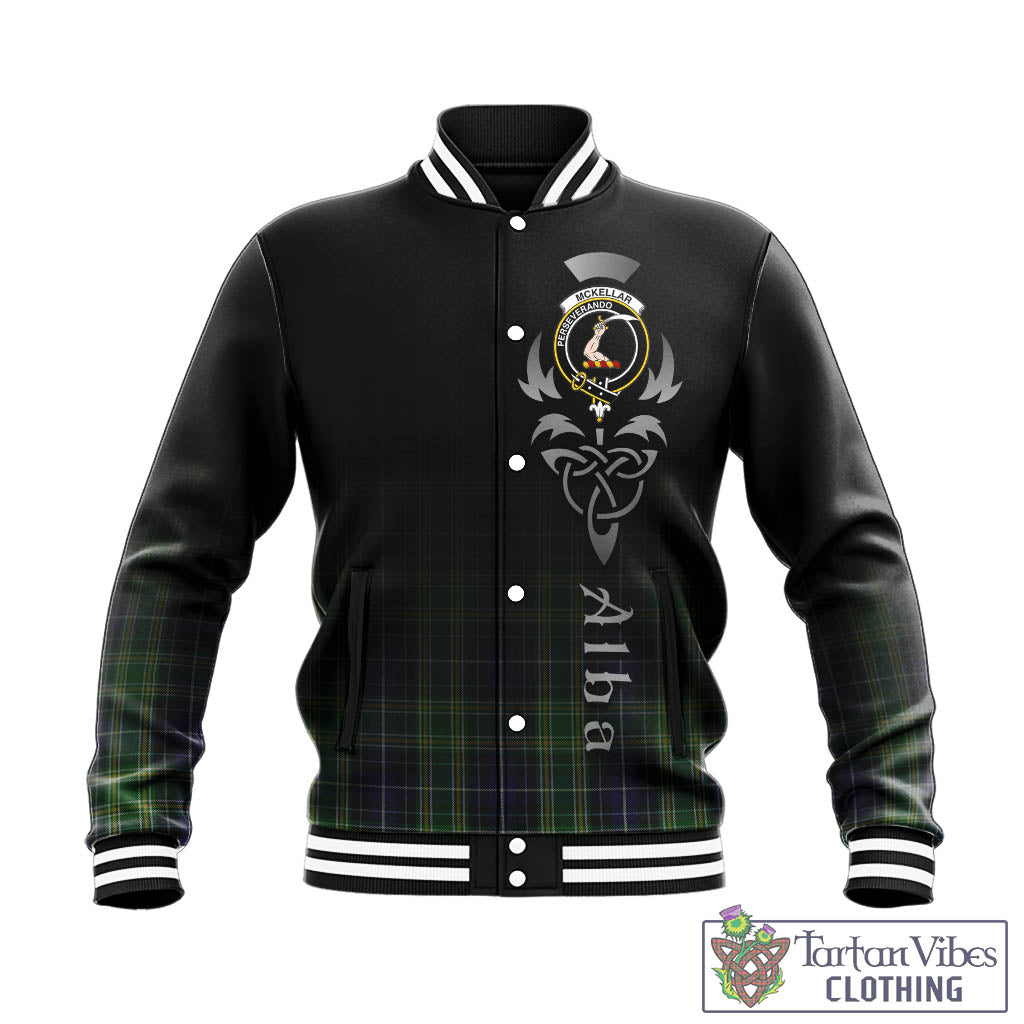 Tartan Vibes Clothing McKellar Tartan Baseball Jacket Featuring Alba Gu Brath Family Crest Celtic Inspired