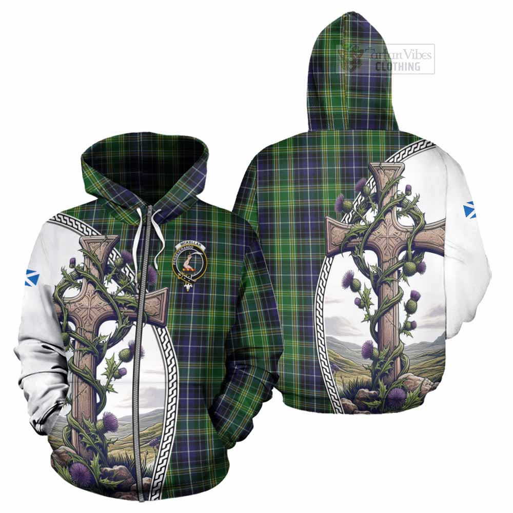 Tartan Vibes Clothing McKellar Tartan Hoodie with Family Crest and St. Andrew's Cross Accented by Thistle Vines