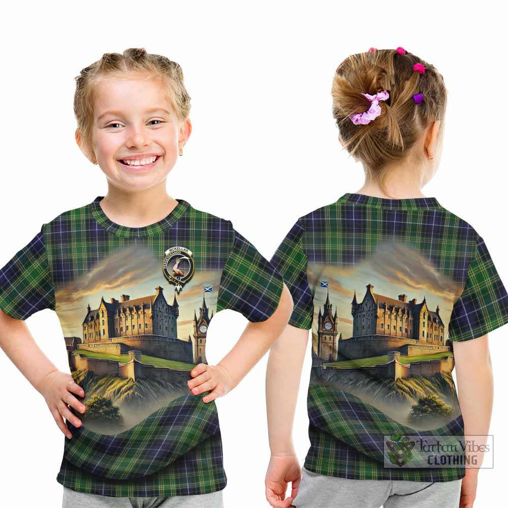 McKellar Tartan Family Crest Kid T-Shirt with Scottish Ancient Castle Style - Tartan Vibes Clothing