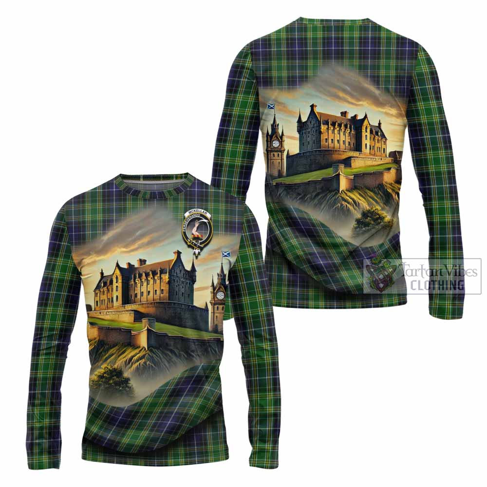 McKellar Tartan Family Crest Long Sleeve T-Shirt with Scottish Ancient Castle Style - Tartan Vibes Clothing
