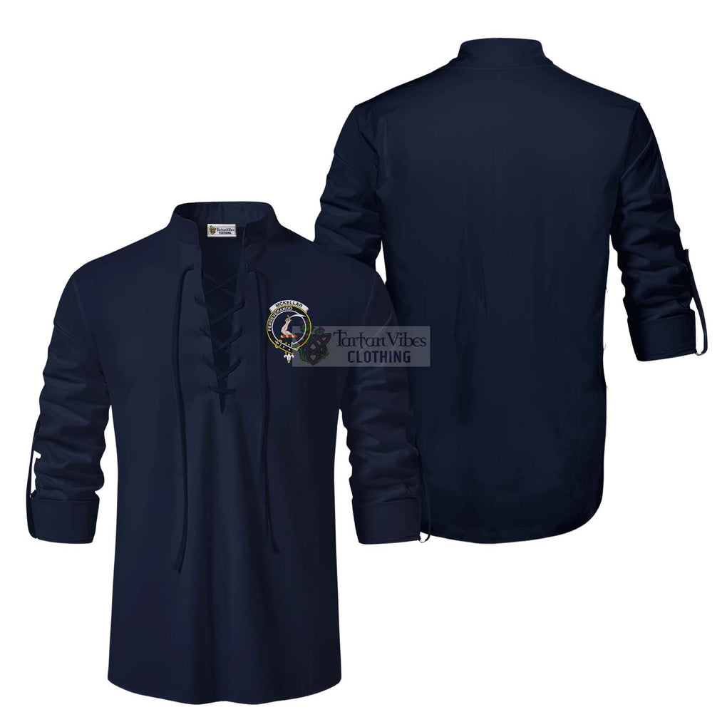 McKellar Clan Crest Ghillie Kilt Shirt Men Navy Blue - 2D-tartanvibesclothing