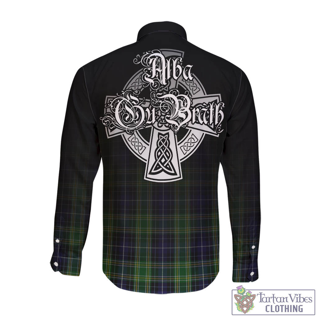 Tartan Vibes Clothing McKellar Tartan Long Sleeve Button Up Featuring Alba Gu Brath Family Crest Celtic Inspired