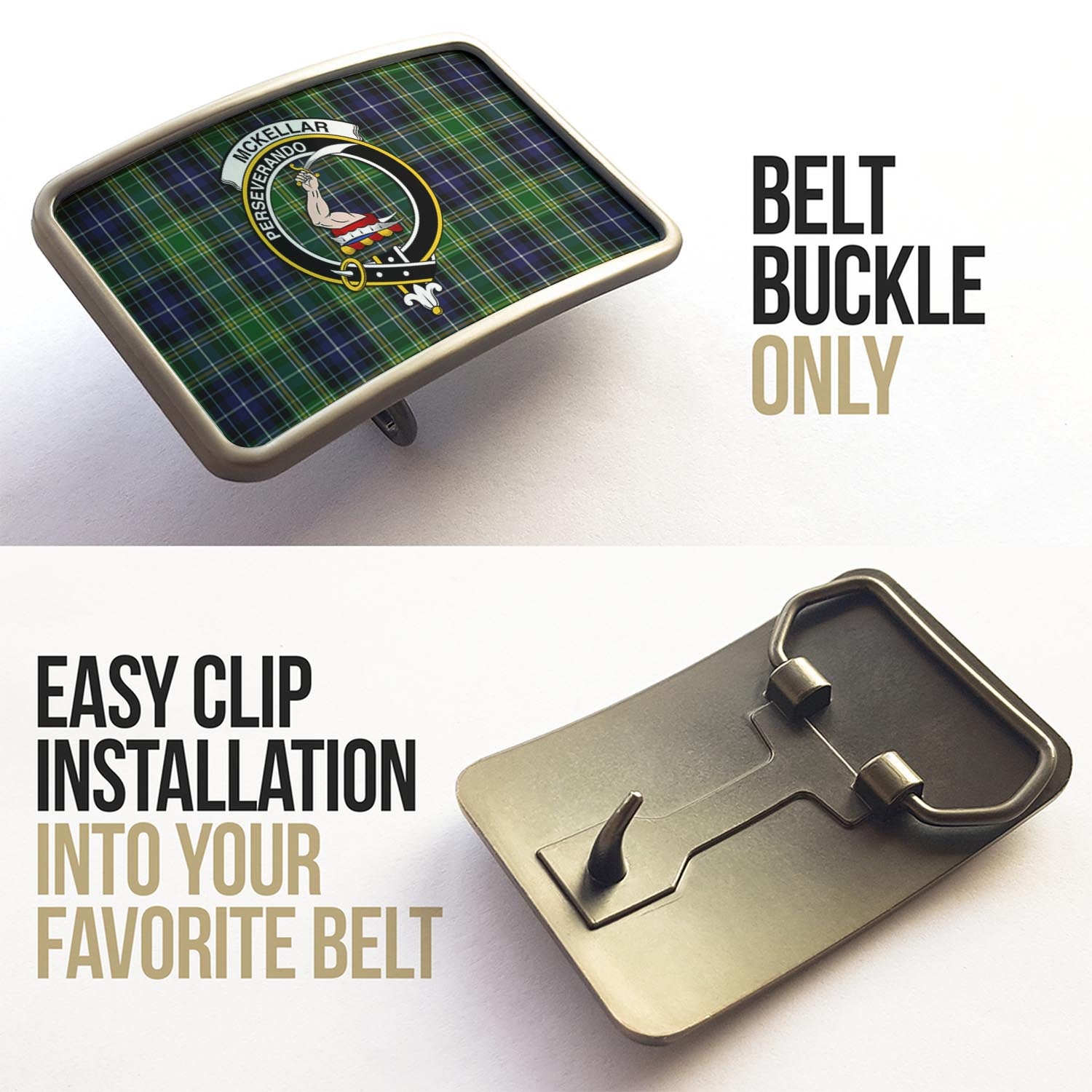 McKellar Tartan Belt Buckles with Family Crest - Tartan Vibes Clothing