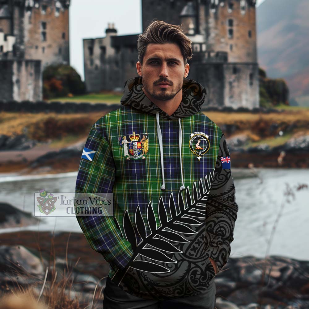 McKellar Crest Tartan Cotton Hoodie with New Zealand Silver Fern Half Style - Tartan Vibes Clothing