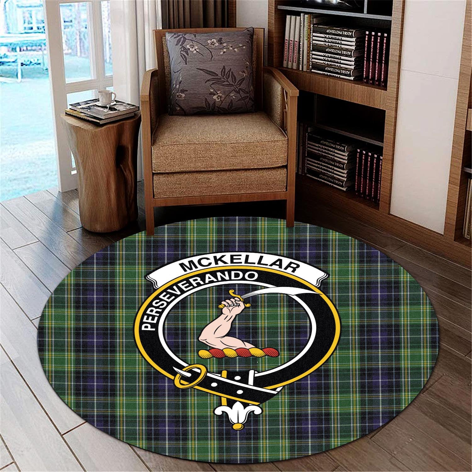 mckellar-tartan-round-rug-with-family-crest