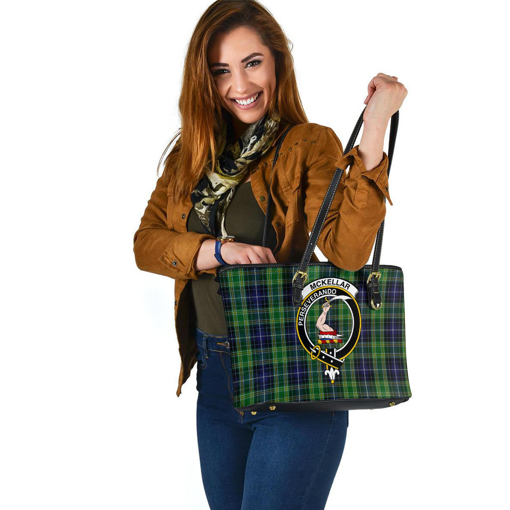 McKellar Tartan Leather Tote Bag with Family Crest - Tartan Vibes Clothing